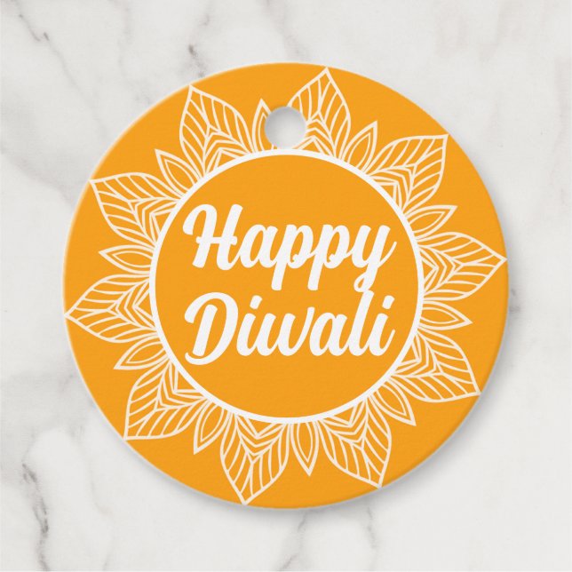 Lycklig Diwali Gult Rangoli Hälsning Märkre Gåvor Etiketter (Framsida)