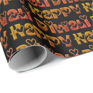 Lycklig Diwali Hälsning Cute Hearts Text Brown Red Presentpapper
