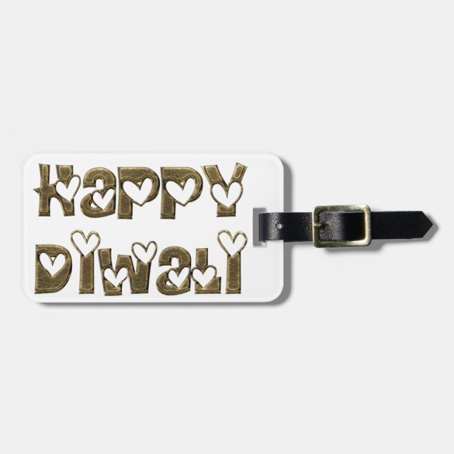 Lycklig Diwali Hälsning Cute Hearts Typography Bagagebricka (Horisontell Framsida)
