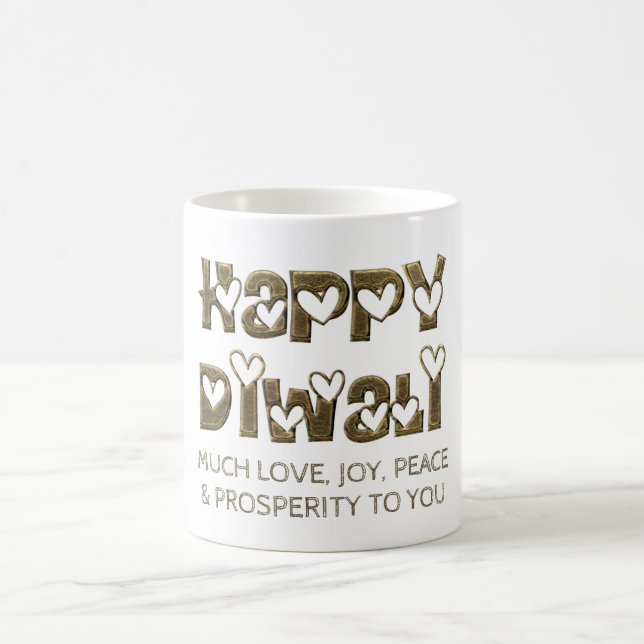 Lycklig Diwali Hälsning Cute Hearts Typography Mug Kaffemugg (Center)