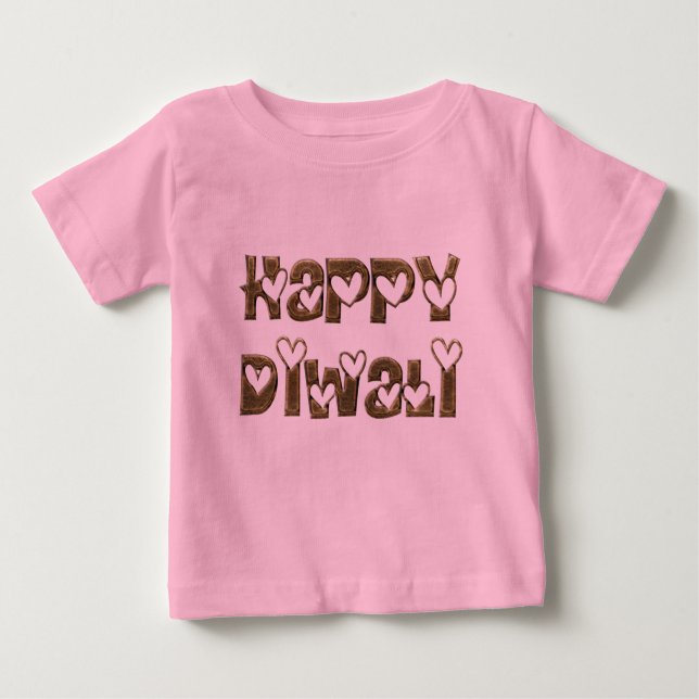 Lycklig Diwali Hälsning Cute Hearts Typography T Shirt (Framsida)