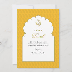 Lycklig Diwali Hälsning Gult Guld Ganesh Julkort