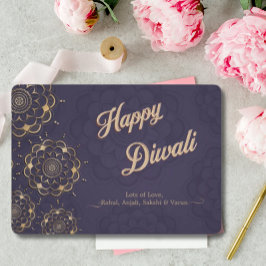 Lycklig Diwali Hälsning Lila Guld Mandala Julkort