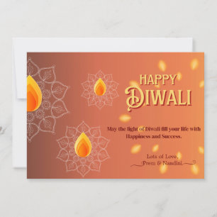 Lycklig Diwali Hälsning Ljus Lamps Orange Guld Julkort