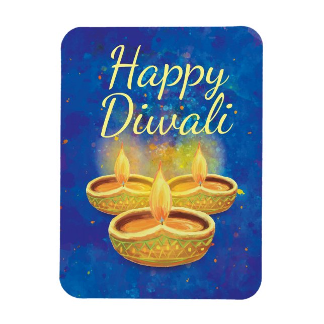 Lycklig Diwali-handmålade lysande ljus Magnet (Vertikal)