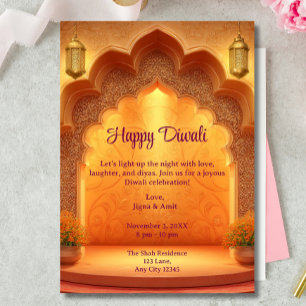 Lycklig Diwali Helgdag Guld lampa Inbjudningar