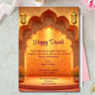 Lycklig Diwali Helgdag Guld lampa Inbjudningar
