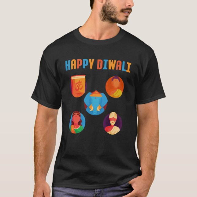 Lycklig Diwali Hinduism Festival T Shirt (Framsida)