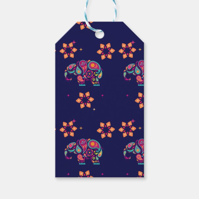 LYCKLIG DIWALI INDIA INDIAN ELEPHANT MANDALA PRESENTETIKETT (Framsidan)