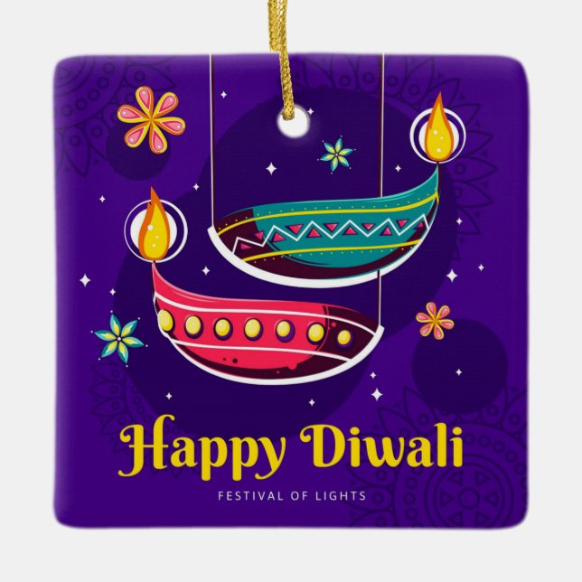 Lycklig Diwali Julgransprydnad Keramik (Framsida)