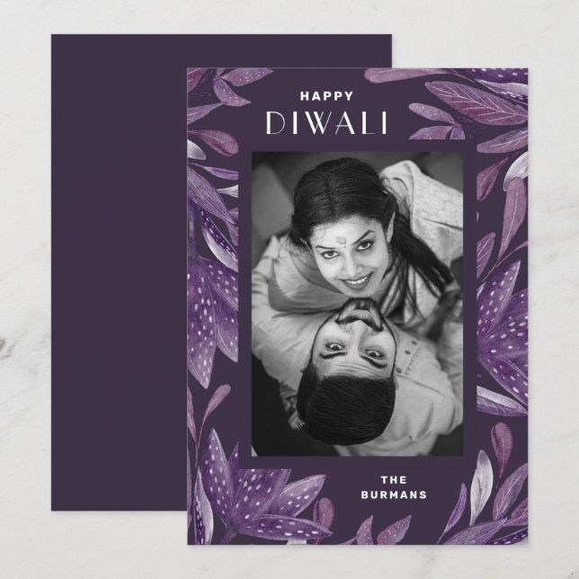 Lycklig Diwali. Lila-festivalen i ljus. Indien Julkort (Fram/baksida)