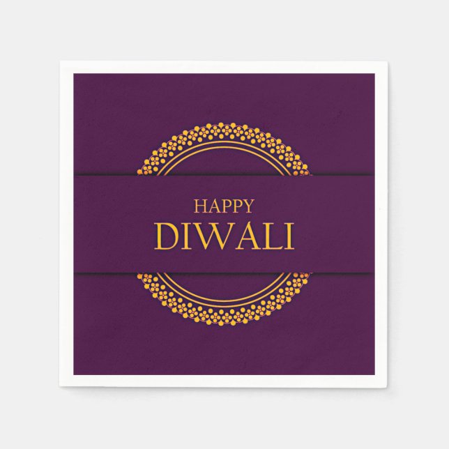 Lycklig Diwali Lila Guld Elegant Modern Pappersservett (Framsidan)
