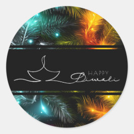 Lycklig Diwali-ludder och ljus Runt Klistermärke