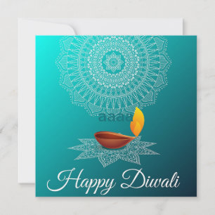 Lycklig Diwali Mandala Diya Festival of Light Blue Julkort