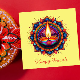 Lycklig Diwali Mandala Diya Festival of Light Gult Julkort