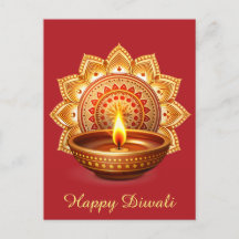 Lycklig Diwali Mandala Diya Festival of Light Red