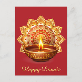 Lycklig Diwali Mandala Diya Festival of Light Red Helg Vykort