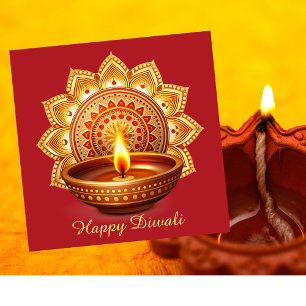 Lycklig Diwali Mandala Diya Festival of Light Red Julkort