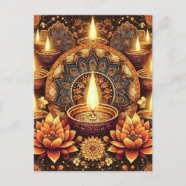 Lycklig Diwali Mandala Diya Lotus Festival of Ligh Helg Vykort