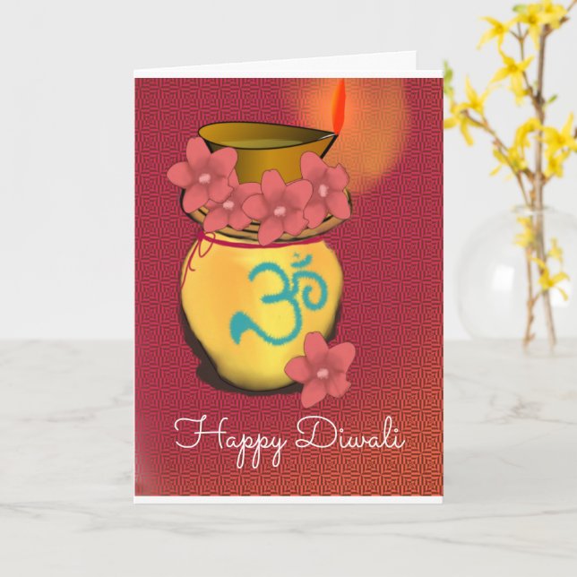 Lycklig Diwali-mappat gratulationskort Kort (Gul blomma)