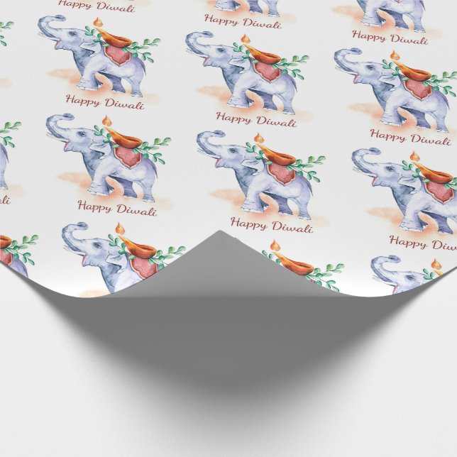 Lycklig Diwali med Diya och Elephant Presentpapper (Hörn)