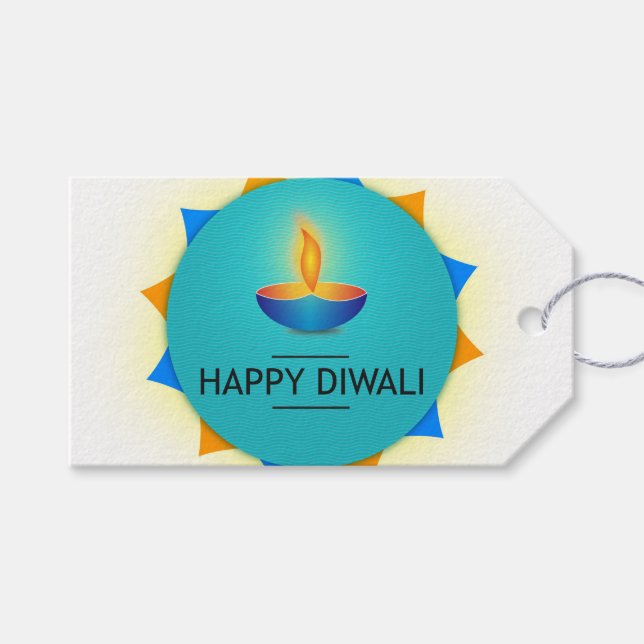 Lycklig Diwali med Diya Presentetikett (Framsidan (Horisontell))