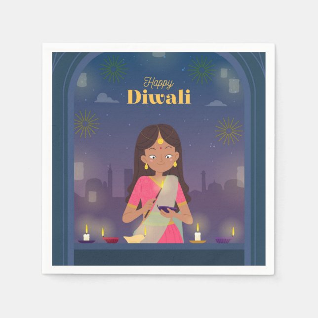 Lycklig Diwali Napkins Pappersservett (Framsidan)