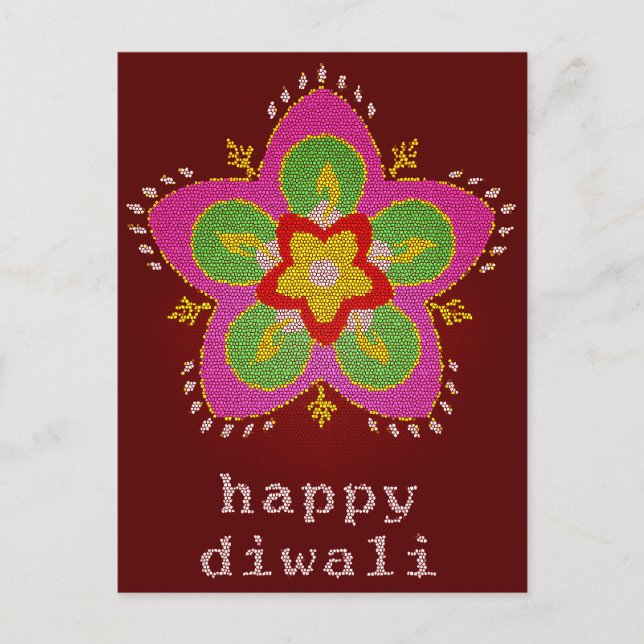 lycklig diwali nedfläckad glass rangoli vykort (Framsida)