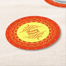 Lycklig Diwali Orange Cream Mandala Modern Underlägg Papper Rund
