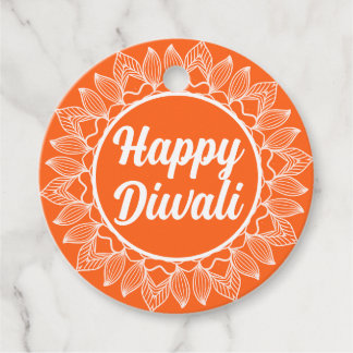 Lycklig Diwali Orange Rangoli Hälsning Märkre Gåvor Etiketter