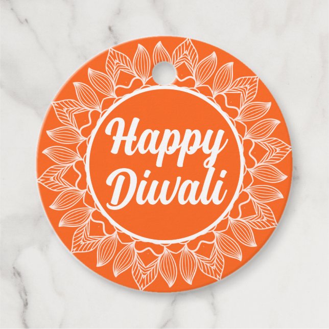 Lycklig Diwali Orange Rangoli Hälsning Märkre Gåvor Etiketter (Framsida)