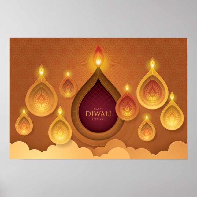 Lycklig Diwali Papercut Deepas Poster (Framsidan)