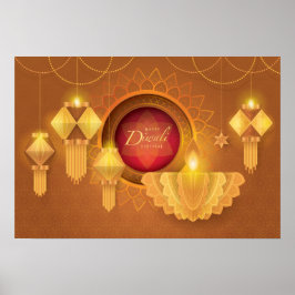 Lycklig Diwali Papercut Lanternes Poster