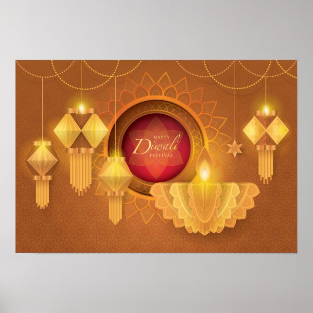 Lycklig Diwali Papercut Lanternes Poster (Framsidan)