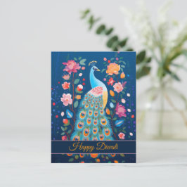 Lycklig Diwali Peacock & Flowers Helg Vykort