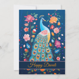 Lycklig Diwali Peacock & Flowers Julkort