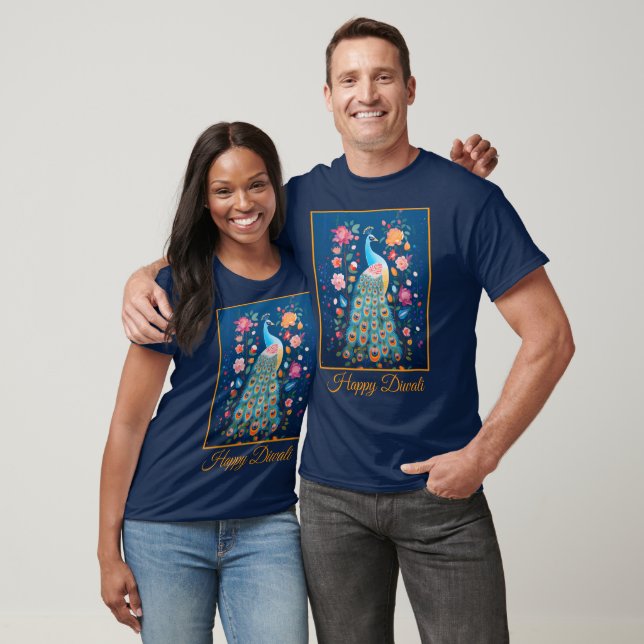 Lycklig Diwali Peacock & Flowers T Shirt (Unisex)