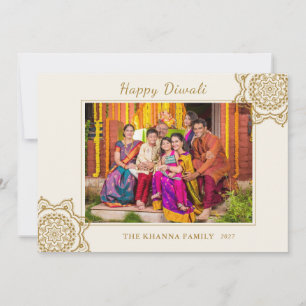 Lycklig Diwali Photo Red Guld Mandala Hälsning Julkort