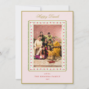 Lycklig Diwali Photo Rosa Red blommigt Hälsning Julkort