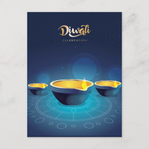 Lycklig Diwali Rangoli Blue Diya Festival of Light Helg Vykort
