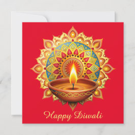 Lycklig Diwali Rangoli Diya Festival Light Red Julkort