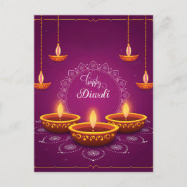 Lycklig Diwali Rangoli Diya Festival of Light Lila Helg Vykort