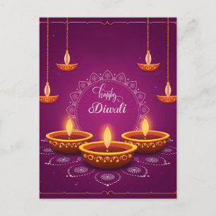 Lycklig Diwali Rangoli Diya Festival of Light Lila Helg Vykort