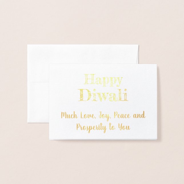 Lycklig Diwali Real Gold Foil Elegant Typography Folierat Kort (Framsida med kuvert)