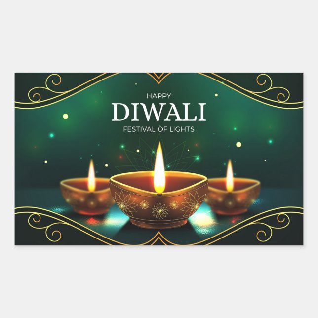 Lycklig Diwali Rectangular Sticker Rektangulärt Klistermärke (Framsida)