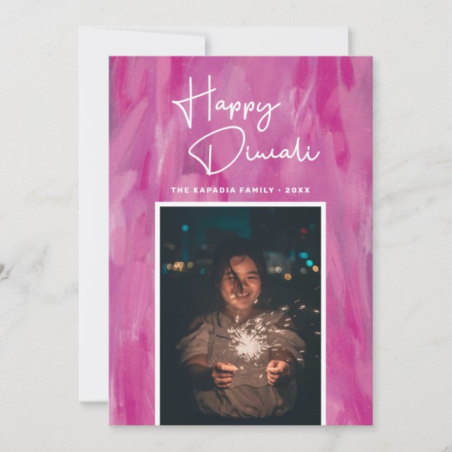 Lycklig Diwali. Rosa-festivalen i ljus. Indien Julkort (Framsida)