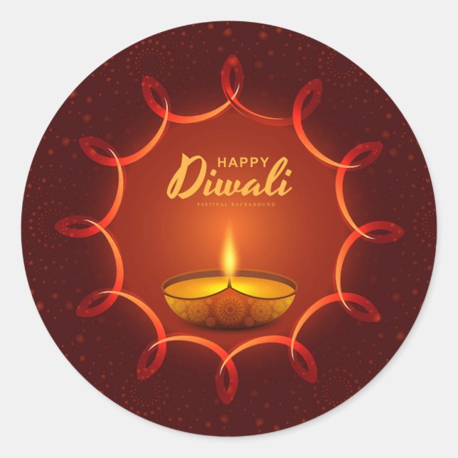 Lycklig Diwali Runt Klistermärke (Framsida)