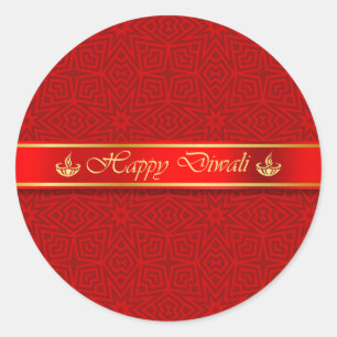 Lycklig Diwali Silky Ribbon Design Runt Klistermärke