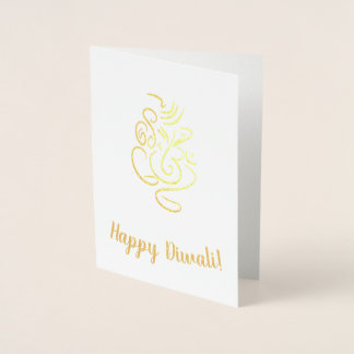 Lycklig Diwali Text med Ganesh & Aum Foil Line Art Folierat Kort