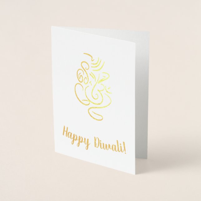 Lycklig Diwali Text med Ganesh & Aum Foil Line Art Folierat Kort (Framsida)